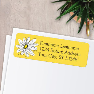Etiqueta Margarida Branca e Amarela com Texto Personalizado