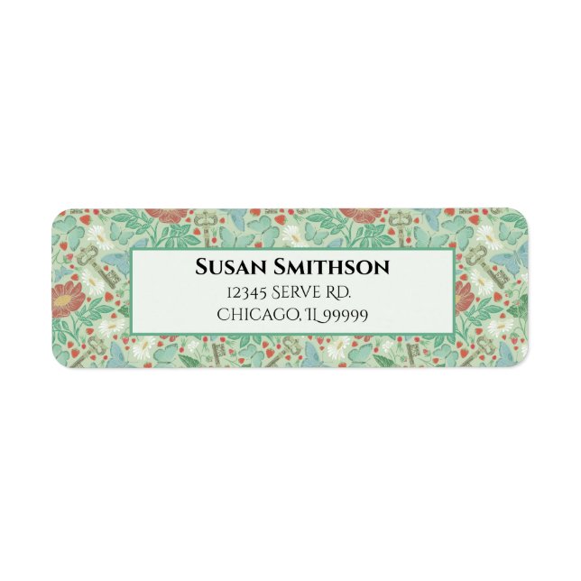 Etiqueta Margarida Velha Chave Borboleta Steampunk Endereço (Frente)