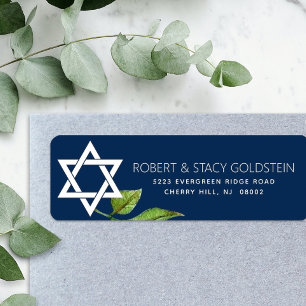 Etiqueta Marinho Azul Bat Mitzvah Estrela de David Floral
