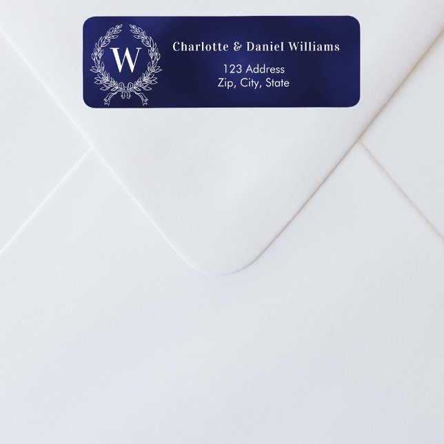 Etiqueta Marinho azul branco monograma wath back address (Criador carregado)