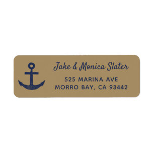 Etiqueta Marinho Azul e Anchor Dourado Endereço de Retorno
