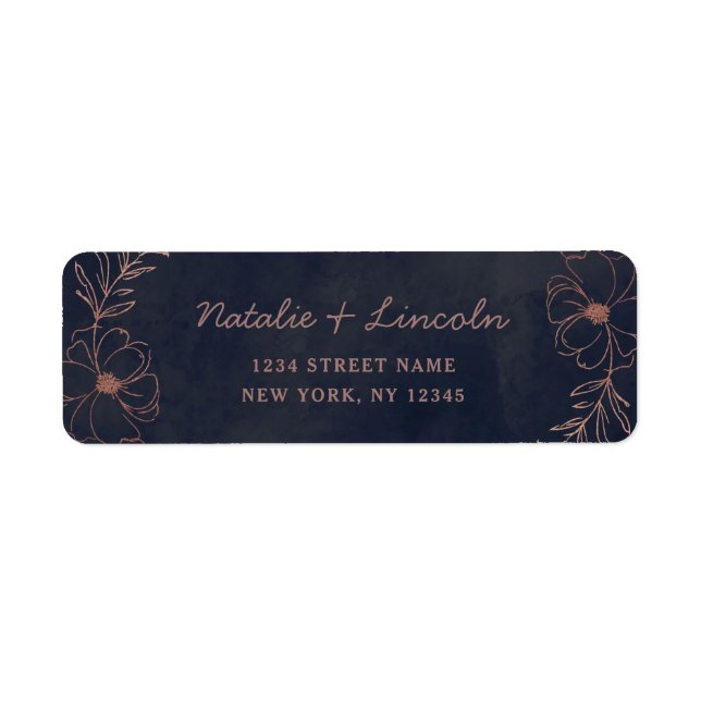 Etiqueta Marinho Azul e Rosa Gold Foil Endereço de Devoluçã (Frente)