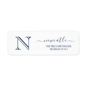 Etiqueta Marinho azul Elegante Monograma Endereço de devol