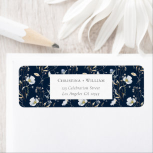 Etiqueta Marinho Azul Elegante Winter Wildflower Addres