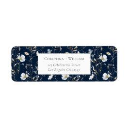 Etiqueta Marinho Azul Elegante Winter Wildflower Addres