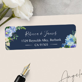 Etiqueta Marinho Azul Hydrangeas Watercolor Bloom Floral