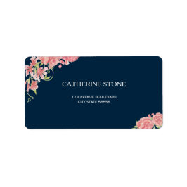 Etiqueta Marinho azul-rosa flores de peônia elegante casame