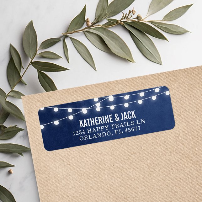 Etiqueta Marinho Azul String Luzes Endereço Casamento Etiqu (Criador carregado)