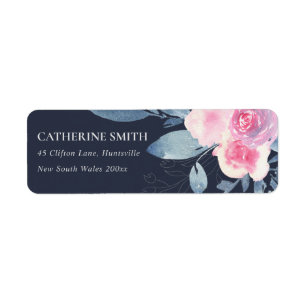 ETIQUETA MARINHO BLUSH BLUE FLORAL WATERCOLOR BUNCH ENDEREÇ