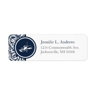 Etiqueta Marinho de lagosta Damask Return Address Beach Wed