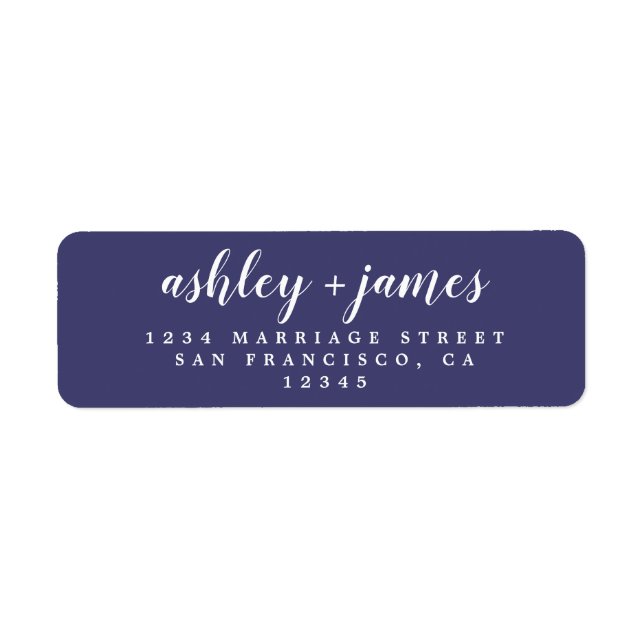Etiqueta Marinho de Script Chic Blue Wedding Endereço de De (Frente)