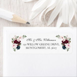 Etiqueta Marinho Elegant Burgundy Watercolor Florals