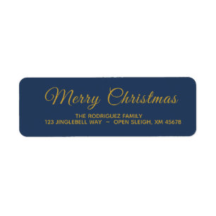 Etiqueta Marinho Elegante Blue Merry Christmas Return Ender