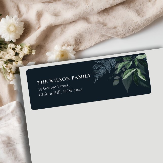 Etiqueta Marinho Elegante Verde Dourado Verde Frame Address (Criador carregado)