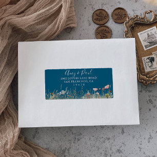 Etiqueta Marinho Feliz Boho Wildflower Wedding Endereço RSV