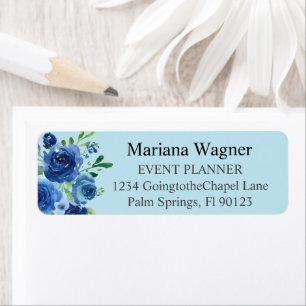 Etiqueta Marinho Moderno Blue Floral Business Return Endere