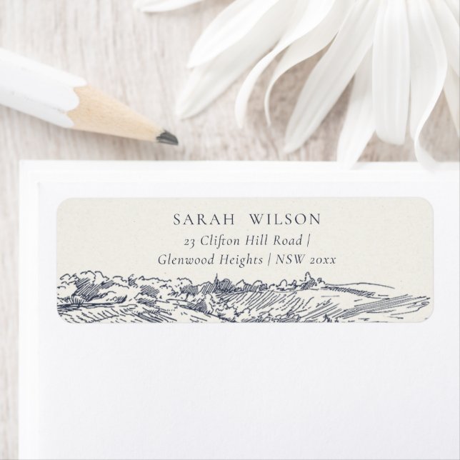 Etiqueta Marinho Rustic Blue Winery Mountain SketAddress (Insitu)