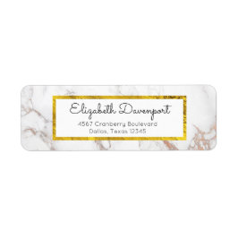 Etiqueta Mármore Branco com Quadro de Folha de Ouro Faux