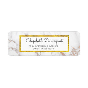 Etiqueta Mármore Branco com Quadro de Folha de Ouro Faux