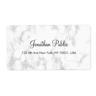 Etiqueta Mármore Branco Script Mão Elegante Envio Moderno