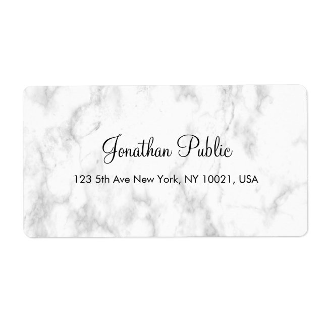 Etiqueta Mármore Branco Script Mão Elegante Envio Moderno (Frente)
