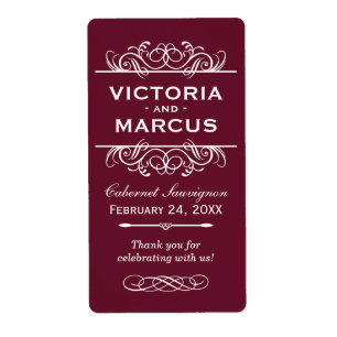 Etiqueta Maroon Wedding Wine Botle Monograma Labor Labels