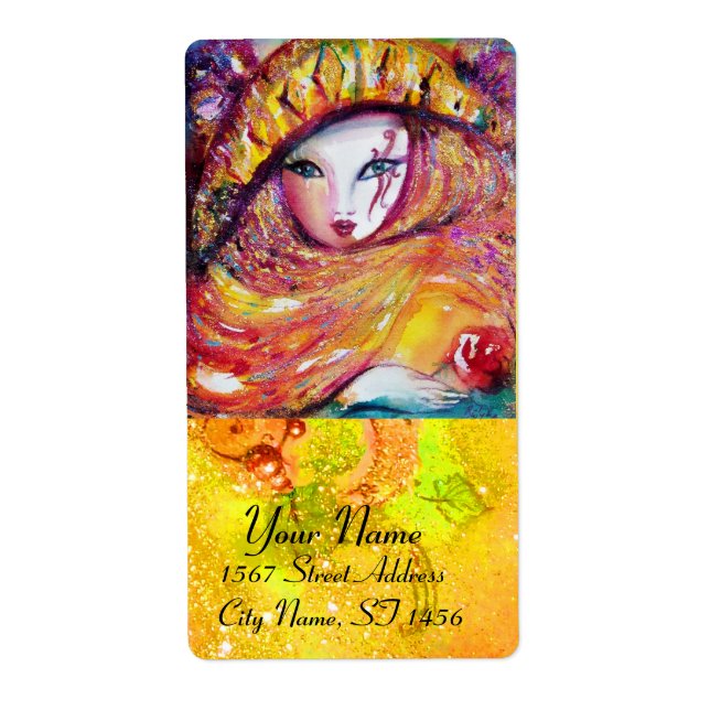 ETIQUETA MÁSCARA CARNIVAL AMARELO COM ROSA VERMELHA (Frente)