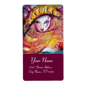 ETIQUETA MÁSCARA CARNIVAL AMARELO COM ROSA VERMELHA