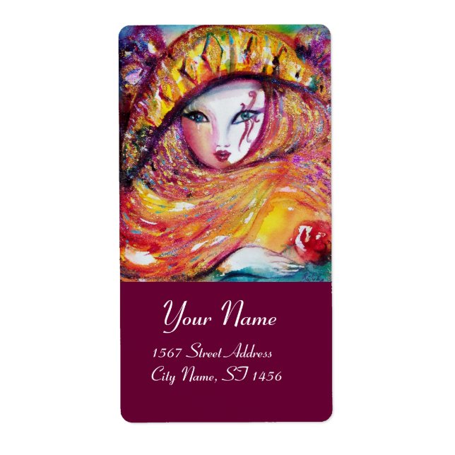 ETIQUETA MÁSCARA CARNIVAL AMARELO COM ROSA VERMELHA (Frente)