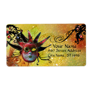 Etiqueta MÁSCARA DE JESTER PRETO E VERMELHO, Mascarada