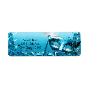 Etiqueta Máscara de Mascarada Azul Festa de Baile Elegante