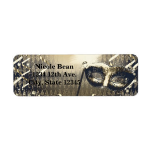 Etiqueta Máscara de Mascarada em Ouro Branco e Bronze para 