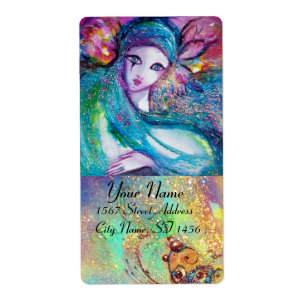 Etiqueta MÁSCARA EM AZUL, cintilações cor-de-rosa em our