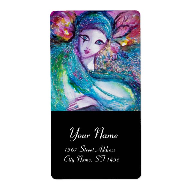 Etiqueta MÁSCARA EM AZUL, cor-de-rosa (Frente)