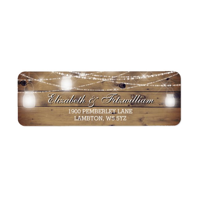 Etiqueta Mason Jar String Luzes Russas Madeira País (Frente)