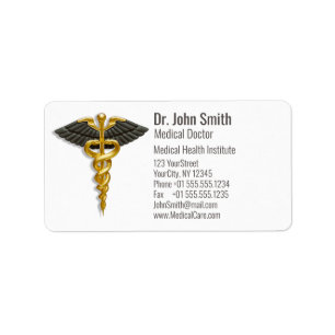 Etiqueta Médico Elegante Dourado Caduceus Black Wings Class
