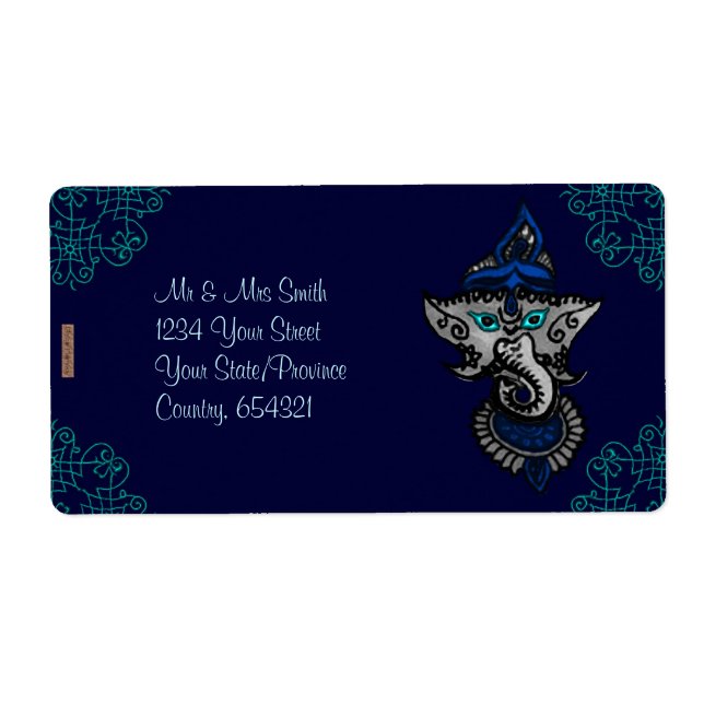 Etiqueta Mehndi Ganesha (azul) (Frente)