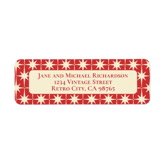 Etiqueta Meio século Moderno Estrelas Atômicas Retro Vermel (Frente)