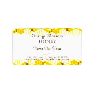 Etiqueta Mel Bee Honeycomb 1,25" x 2,375" Rótulo editável