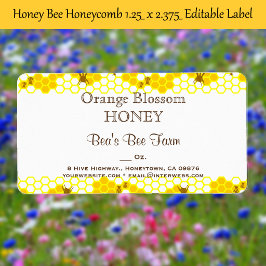 Etiqueta Mel Bee Honeycomb 1,25" x 2,375" Rótulo editável