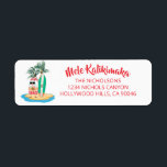 Etiqueta Mele Kalikimaka Papai noel Endereço de Natal<br><div class="desc">Menino de praia e surfe As etiquetas de endereço de volta de Natal exibem Papais noeis que saem de um abacaxi, com uma prancha e palmeiras em uma ilha tropical, e o cartões de natal "Mele Kalikimaka" havaiano (Feliz Natal). Personalize com suas informações de endereço de retorno. Trabalho de arte...</div>