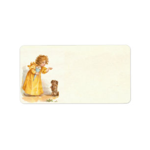Etiqueta Menina bonito do Victorian do vintage com filhote