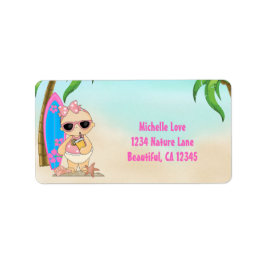 Etiqueta Menina de praia em cueca Endereço tropical de surf