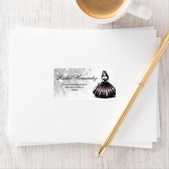 Etiqueta Menina de Quinceañera Rosa e Negra (Insitu)