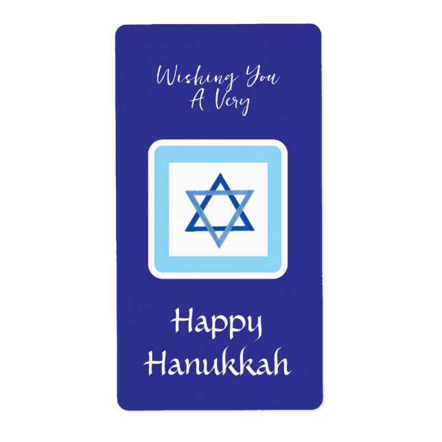 Etiqueta Mensagem HANUKKAH Retângulo azul (Frente)