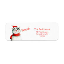 Meow Cat Cute Christmas Return Address
