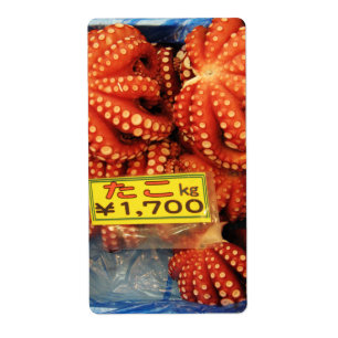 Etiqueta Mercado de peixes de Tsukiji do たこ de Tako do