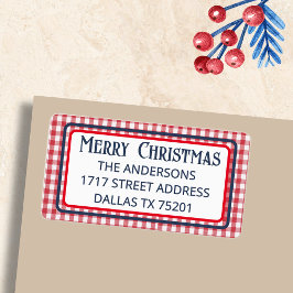 Etiqueta Merry Christmas Red & White Gingham Check Return