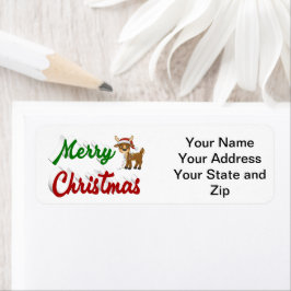 Etiqueta Merry Christmas Reindeer red green script