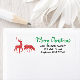 Etiqueta Merry Christmas Reindeer Red Xadrez Patterno